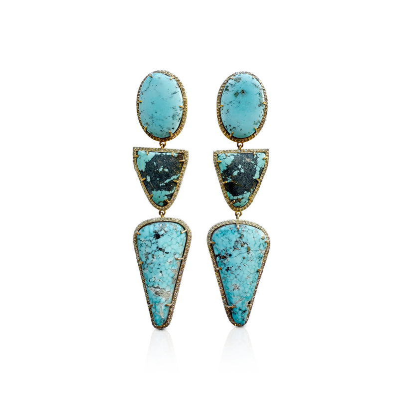 14k Triple Drop Whitewater Turquoise Earrings