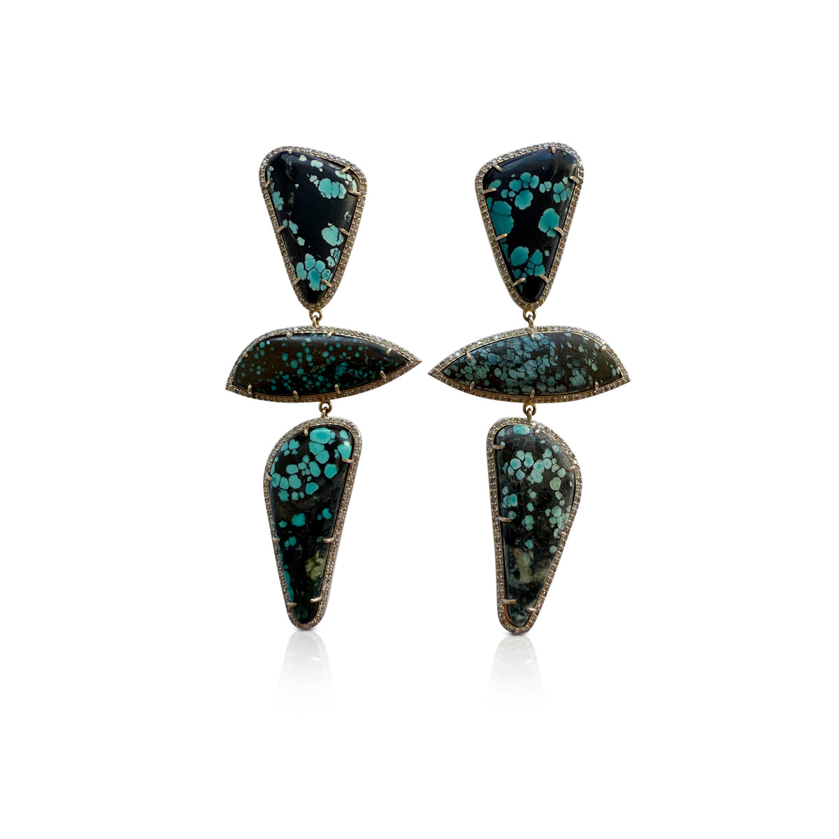 14k Hubei Turquoise Triple Drop Earrings