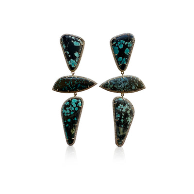 14k Hubei Turquoise Triple Drop Earrings