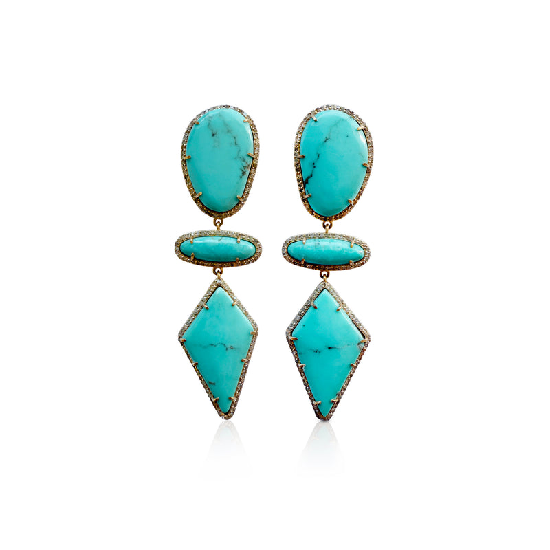14k Glacier Blue Turquoise Triple Drop Earrings