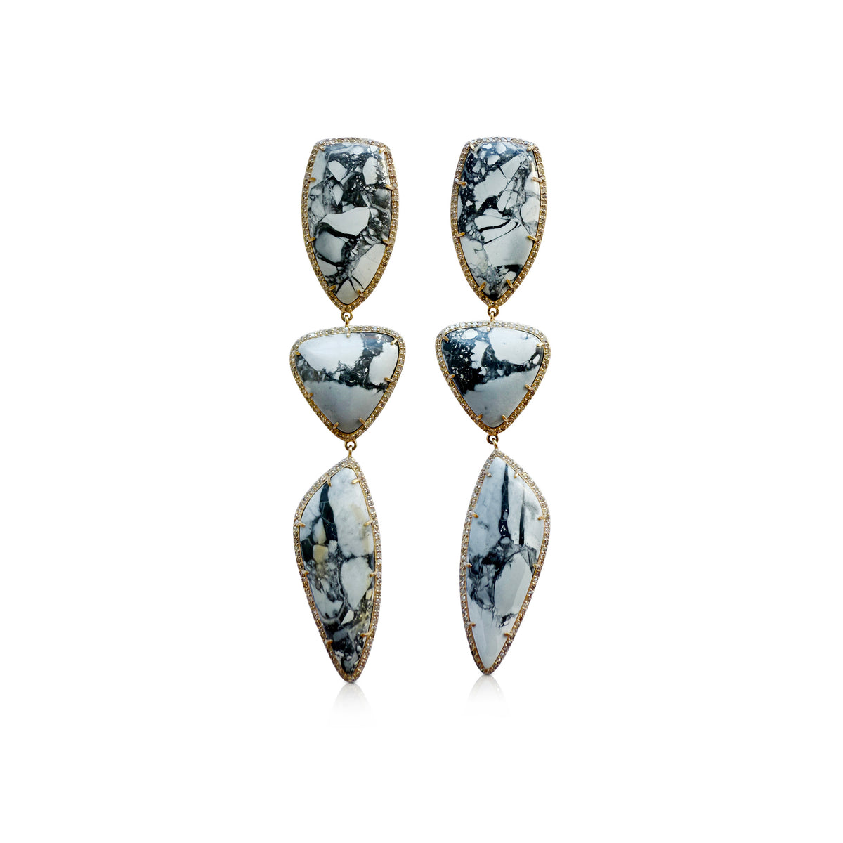 14k White Buffalo Triple Drop Earrings