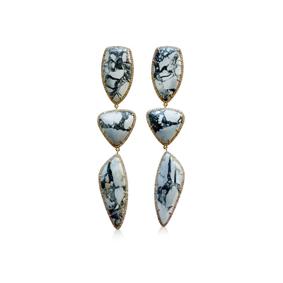 14k White Buffalo Triple Drop Earrings