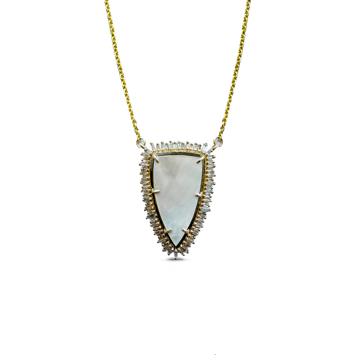 14k Mini Mother of Pearl Shield Necklace