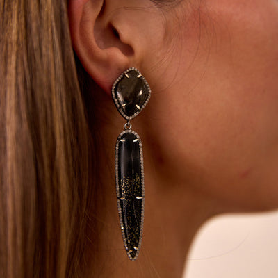 Pyrite Double Drop Silver Earrings