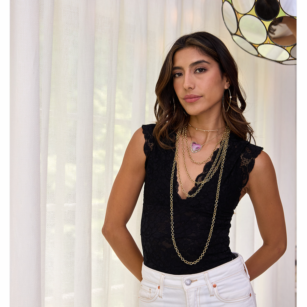 14k Pink Cobalt Calcite Baguette Heart Necklace