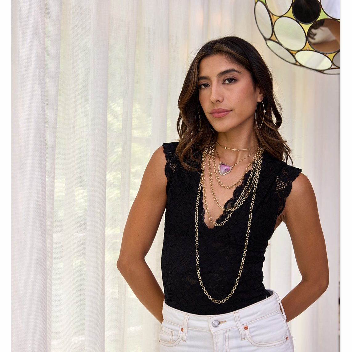 14k Pink Cobalt Calcite Baguette Heart Necklace