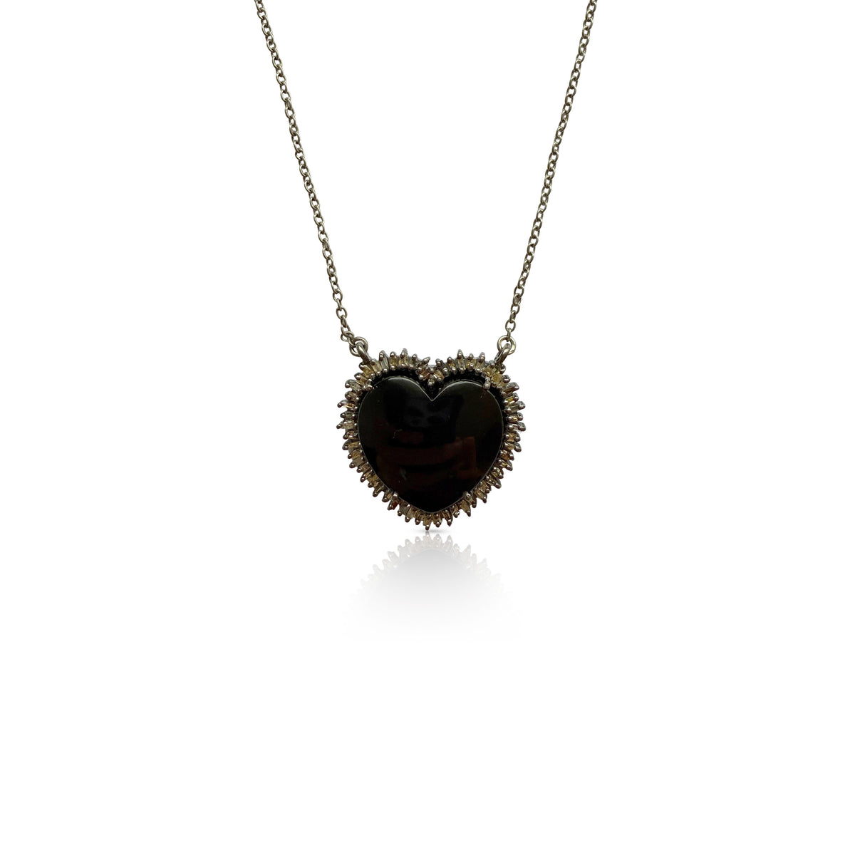 Black Onyx Baguette Heart Necklace