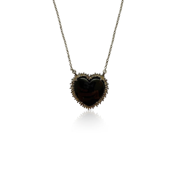 Small Black Baguette Heart Necklace