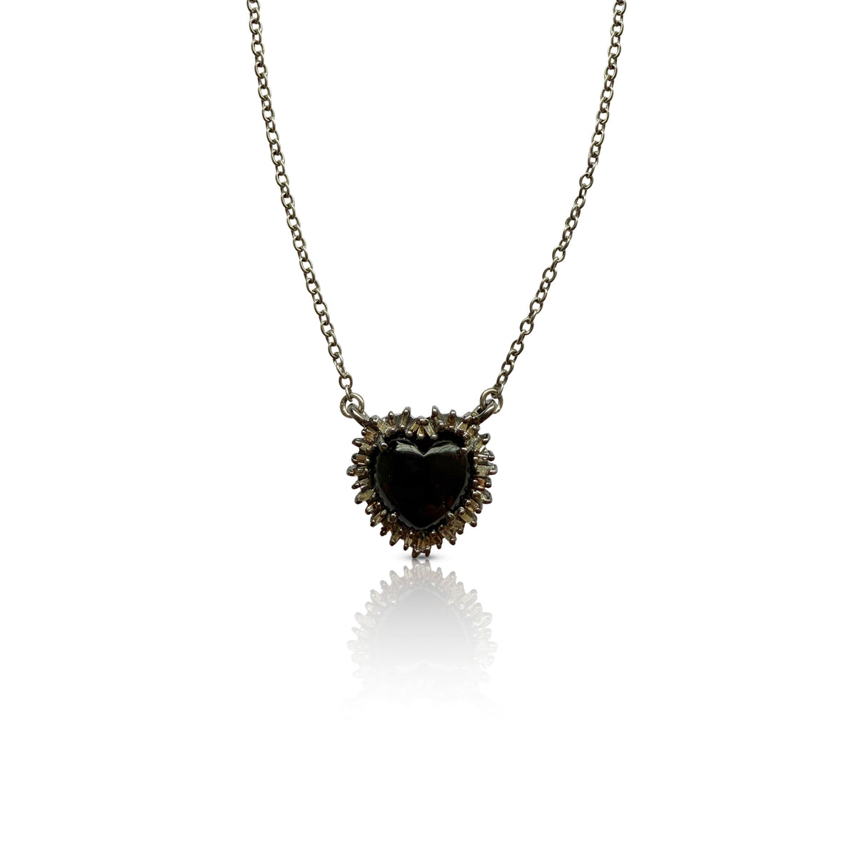 Black Onyx Baguette Heart Necklace