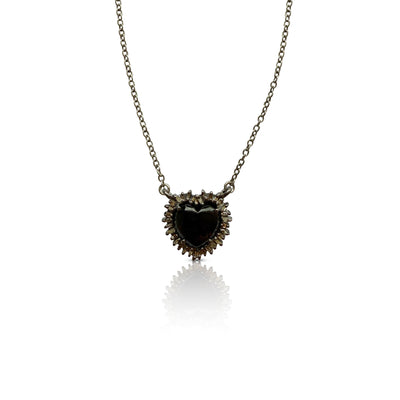 Black Onyx Baguette Heart Necklace