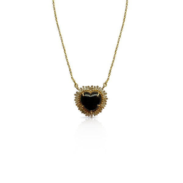 14k Mini Black Baguette Heart Necklace