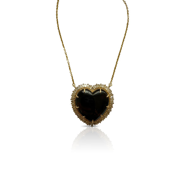 14k Small Black Baguette Heart Necklace
