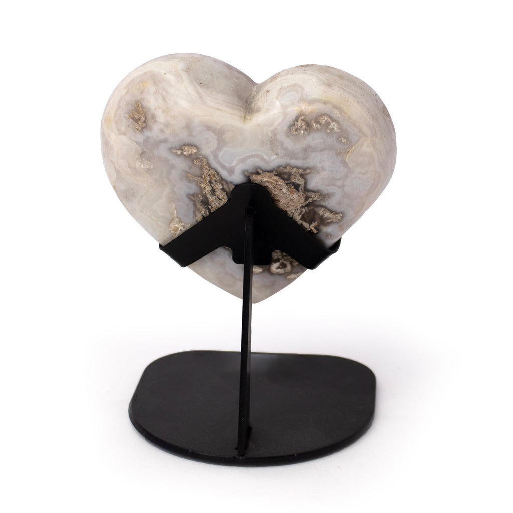 Rose De France Druze Heart In Custom Stand With Unique Smoothed Polished Face
