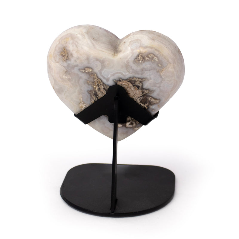 Rose De France Druze Heart In Custom Stand With Unique Smoothed Polished Face