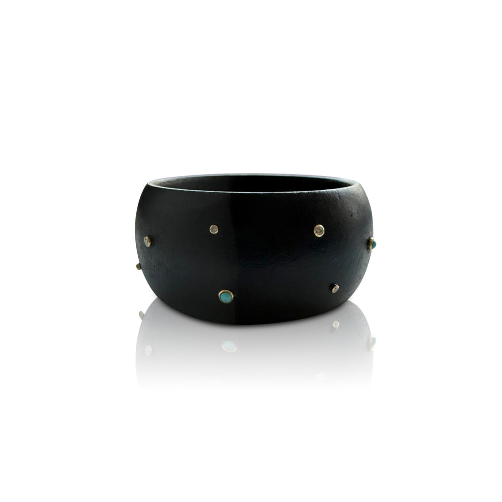 Wood Scattered Diamond + Turquoise Bangle