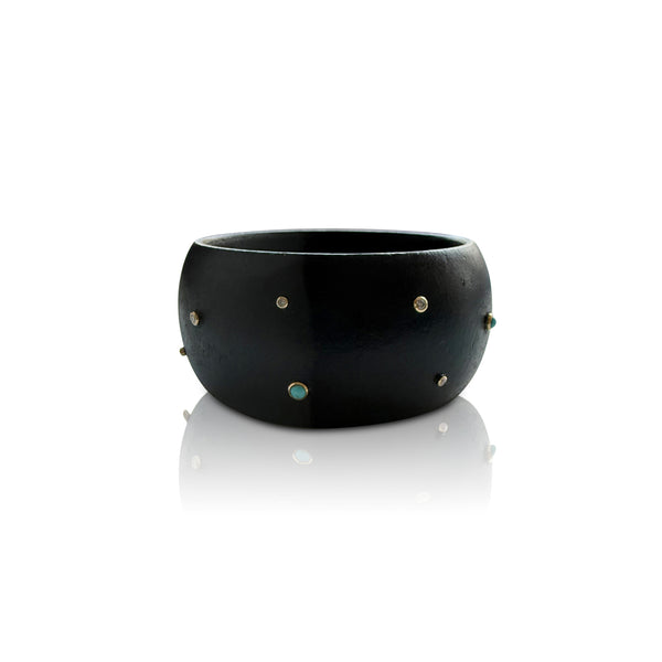 Wood Scattered Diamond + Turquoise Bangle