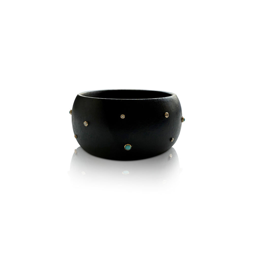 Wood Scattered Diamond + Turquoise Bangle