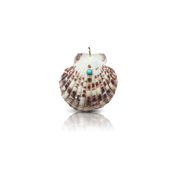 14k Bezel Turquoise, Orange + Pink Sapphire Clam Shell Pendant