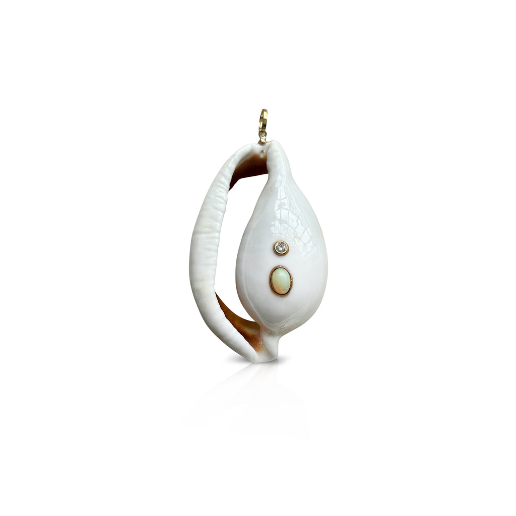 14k Jumbo Diamond + Opal Cowrie Shell Pendant