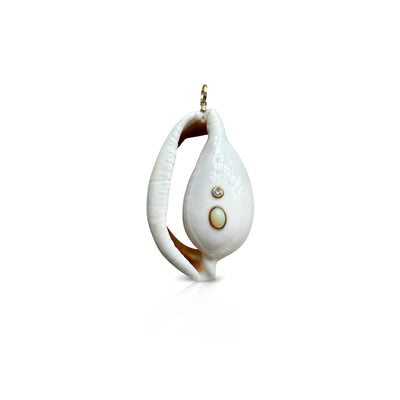 14k Jumbo Diamond + Opal Cowrie Shell Pendant
