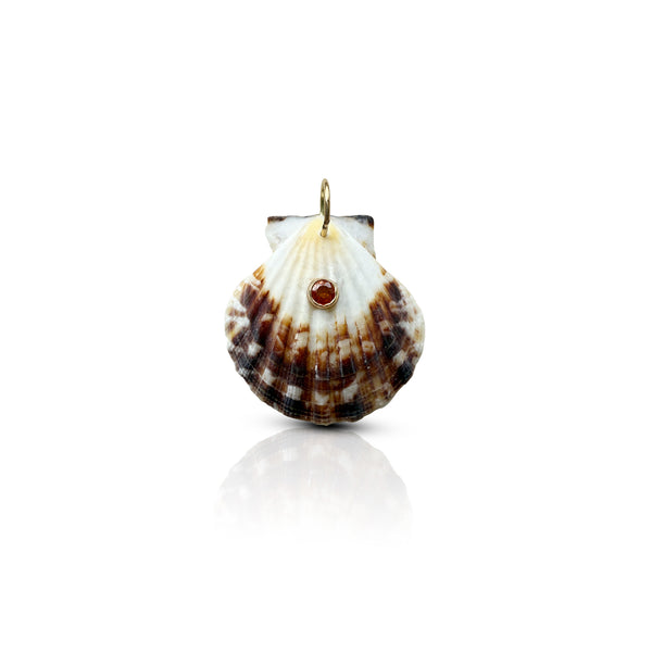 14k Brown Clam Shell + 5mm Orange Sapphire Pendant