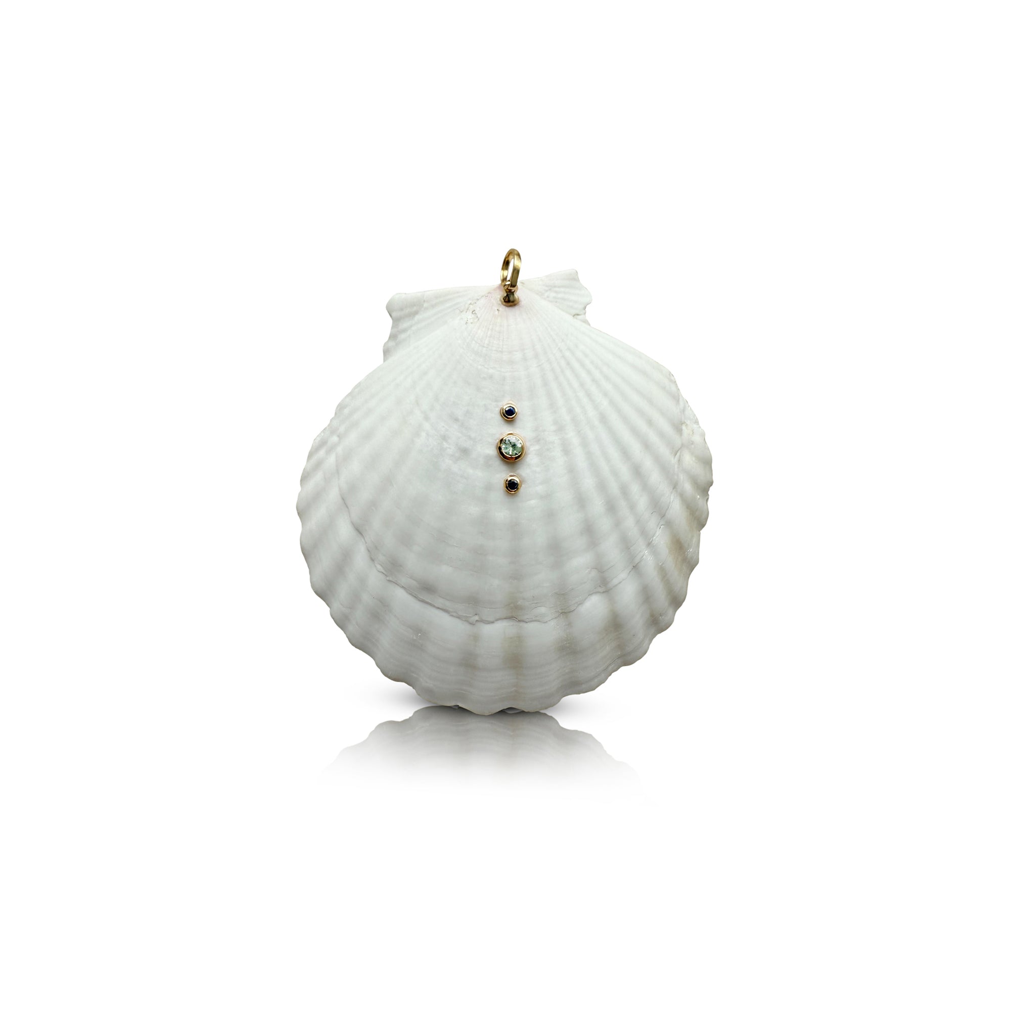 14k Blue and Green Sapphire Large Clam Shell Pendant