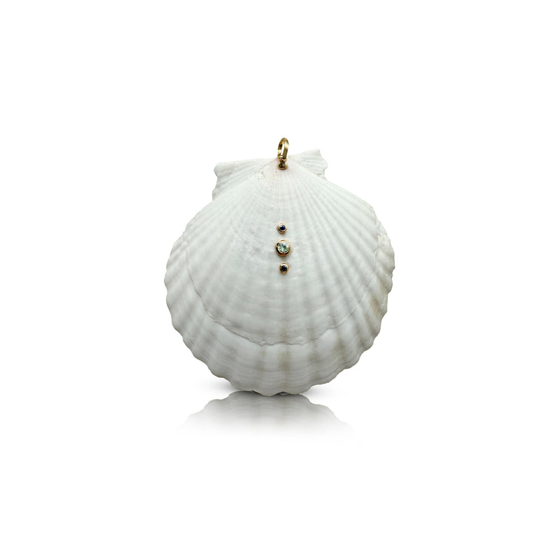 14k Blue and Green Sapphire Large Clam Shell Pendant