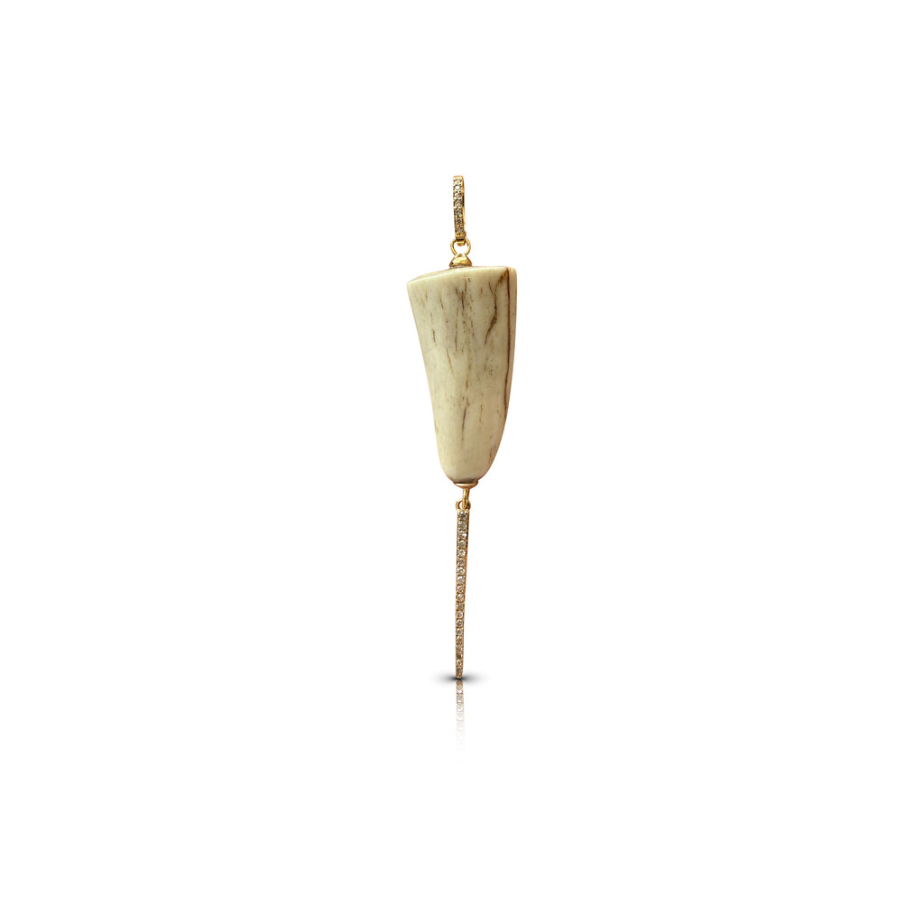 14k White Polished Elk Tip Pendant with Pave Diamond Spike