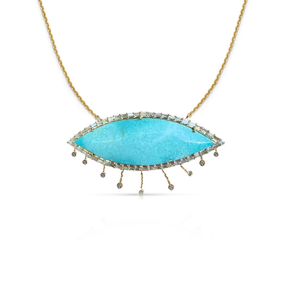 14k Turquoise Diamond Dangle Necklace
