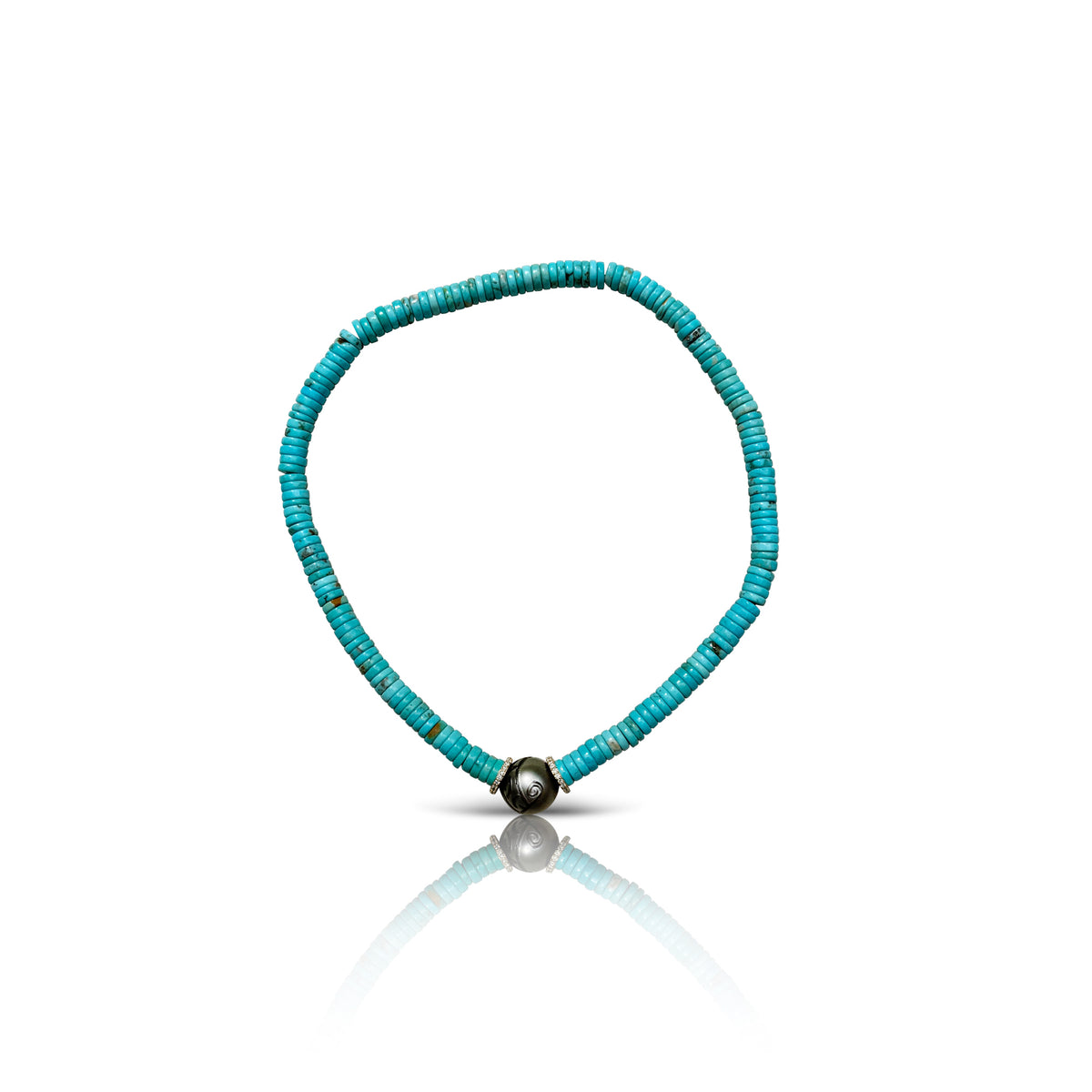 Carved Pearl and Turquoise Diamond Stretch Necklace