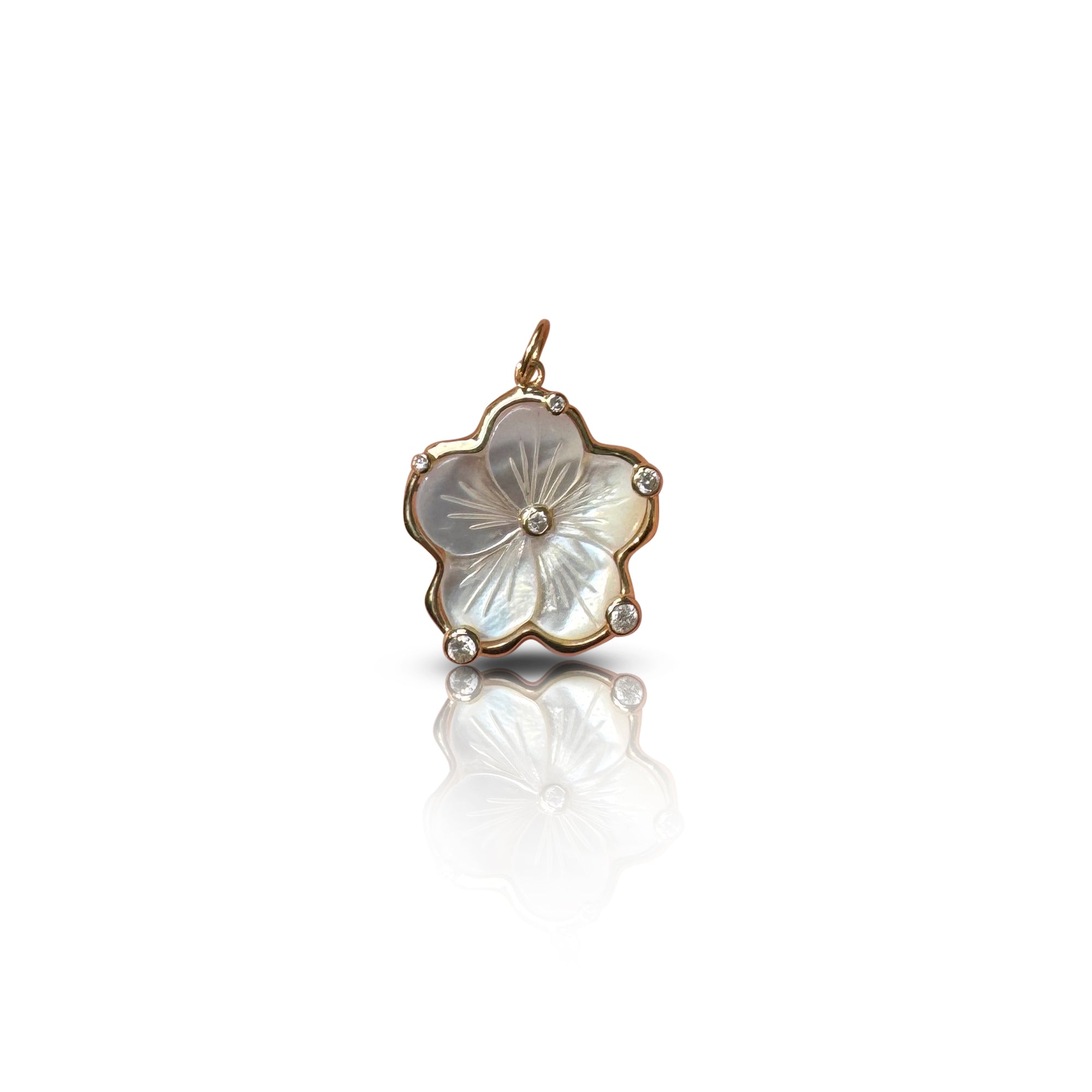 14k Mother of Pearl Flower Bezel Diamond Charm