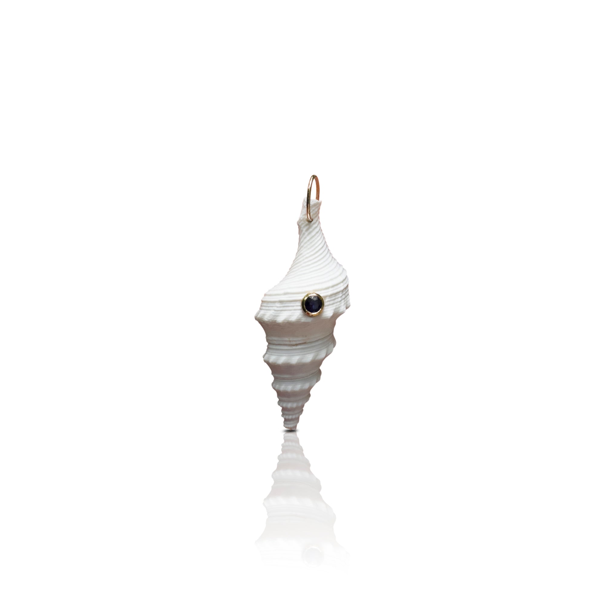 14k White Spindle Snail Blue Sapphire Shell Charm