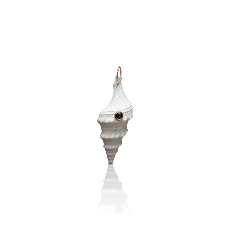 14k White Spindle Snail Blue Sapphire Shell Charm