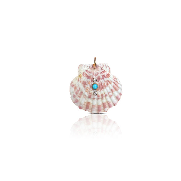 14k Pink Scallop Turquoise Sapphire Shell Charm