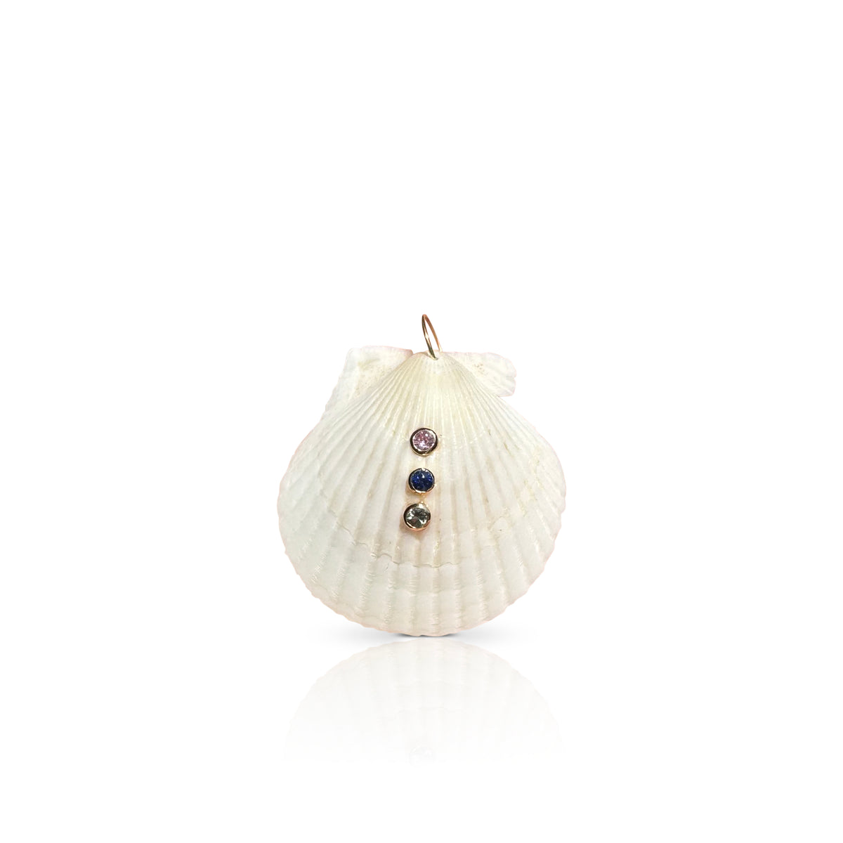 14k Mixed Sapphire White Scallop Shell Charm