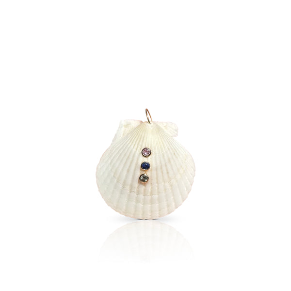 14k Mixed Sapphire White Scallop Shell Charm