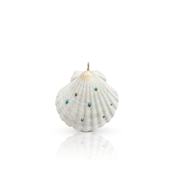 14k Bezel Turquoise Scallop Shell Charm