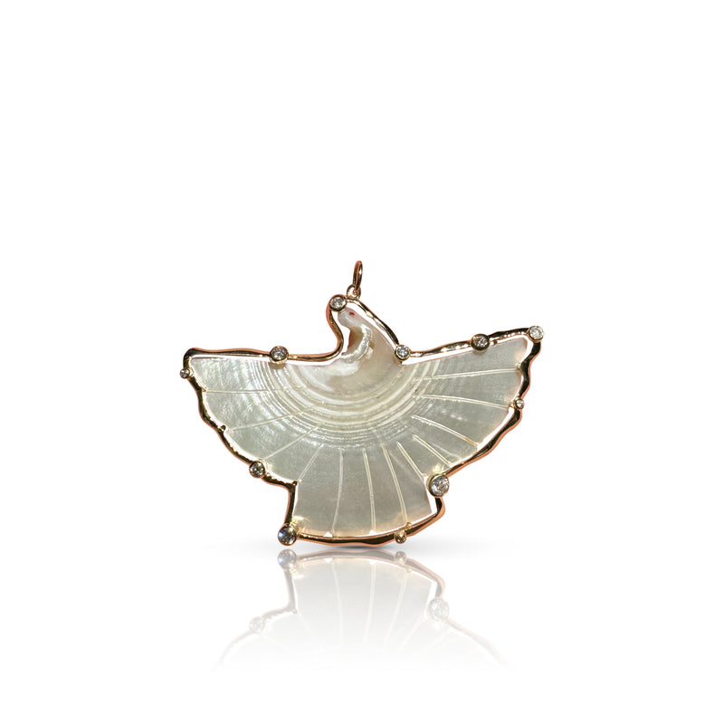 14k Carved Mother of Pearl Eagle Diamond Charm