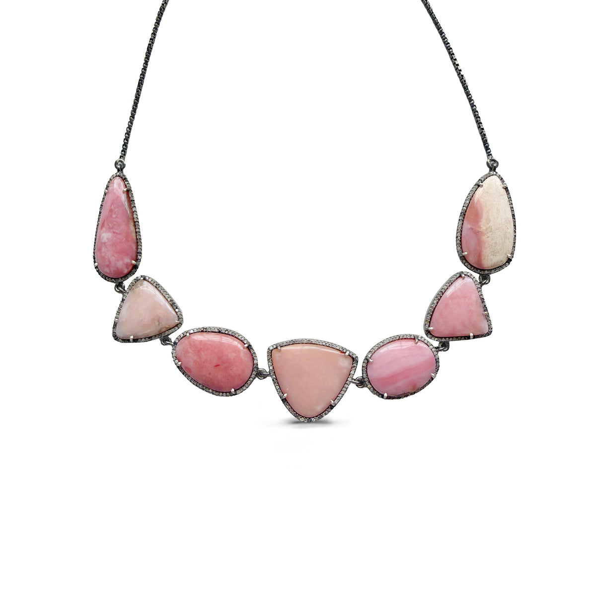 Pink Peruvian Opal Silver Choker Necklace