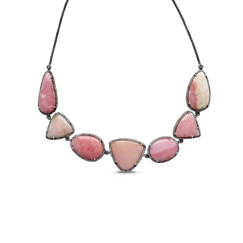 Pink Peruvian Opal Silver Choker Necklace