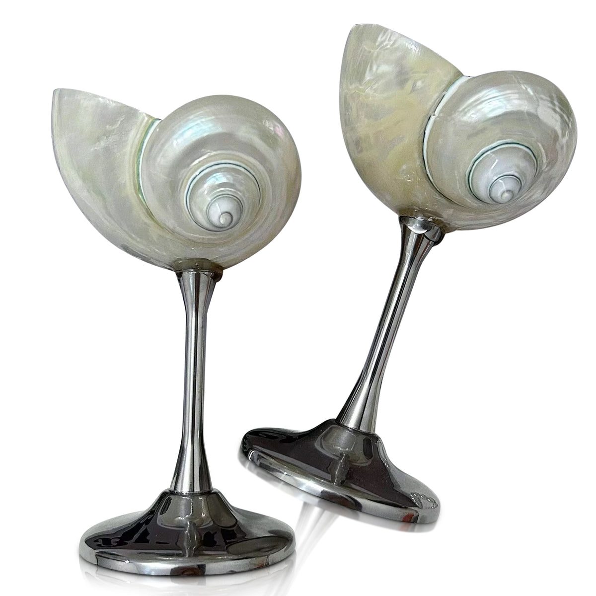 Pair of Natural Shell and Silver Cocktail Glasses