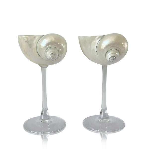 Pair of Natural Shell and Glass Cocktail Glasss
