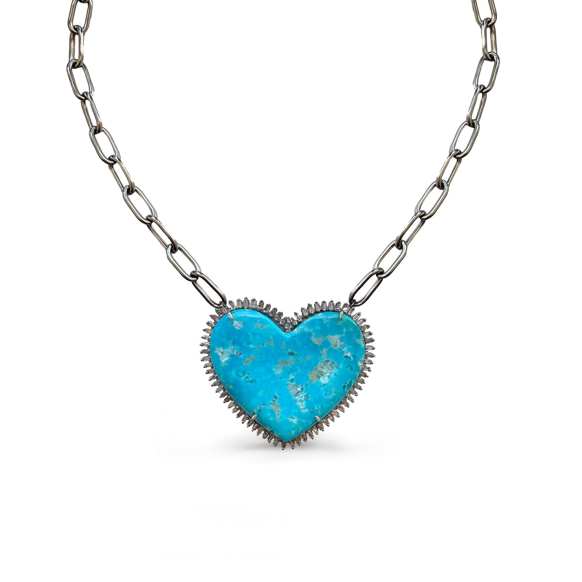 Turquoise Baguette Heart Paperclip Necklace