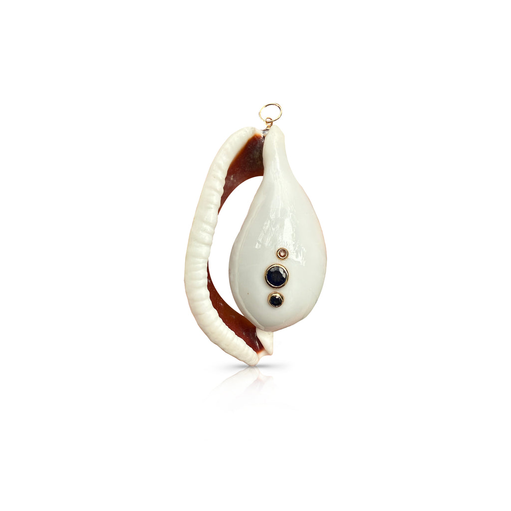 14k Ruby and Sapphire Jumbo Cowrie Shell Charm