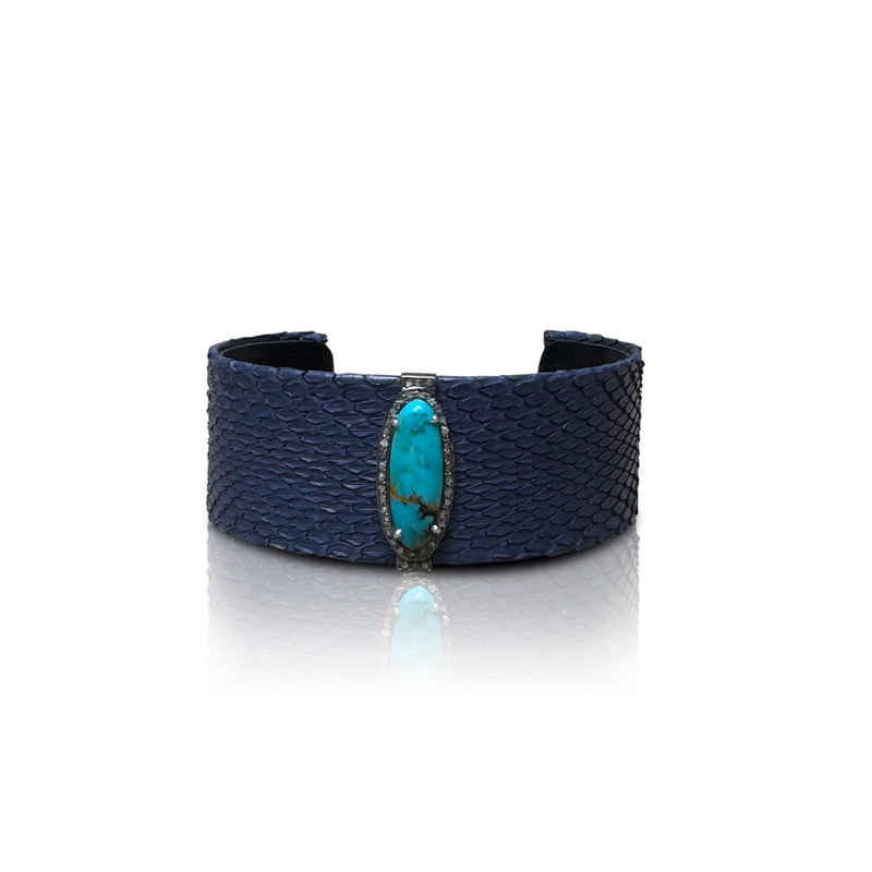 Navy Turquoise Python Cuff