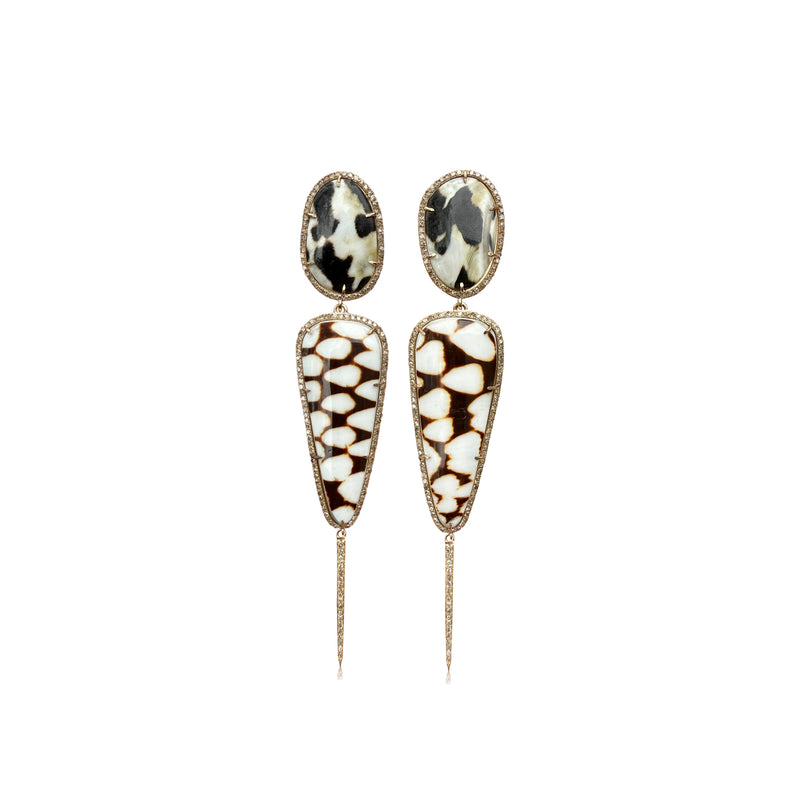 14k Double Drop Spiney Oyster Shell Earrings with Spike