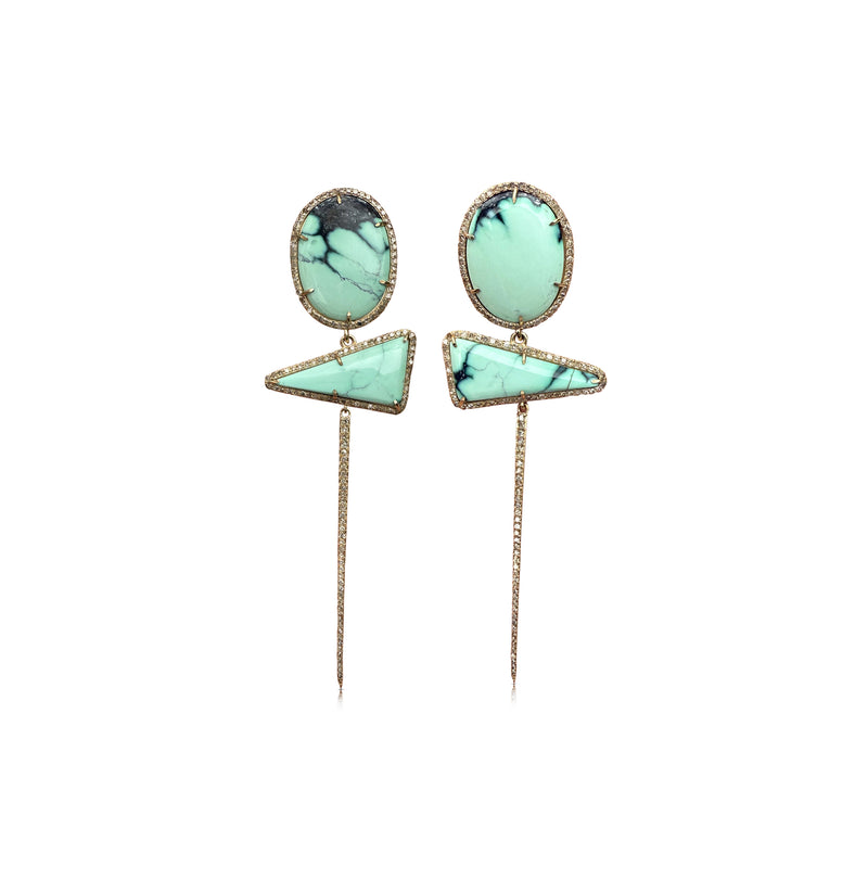 14k Varascite Double Drop Earrings with Spike