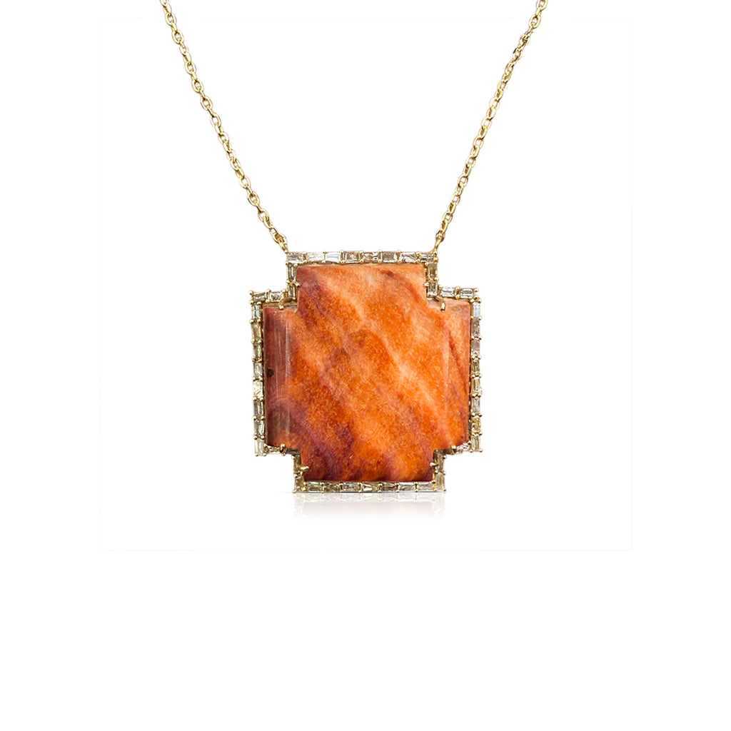 14k Large Spiney Oyster Shell Cross Baguette Necklace