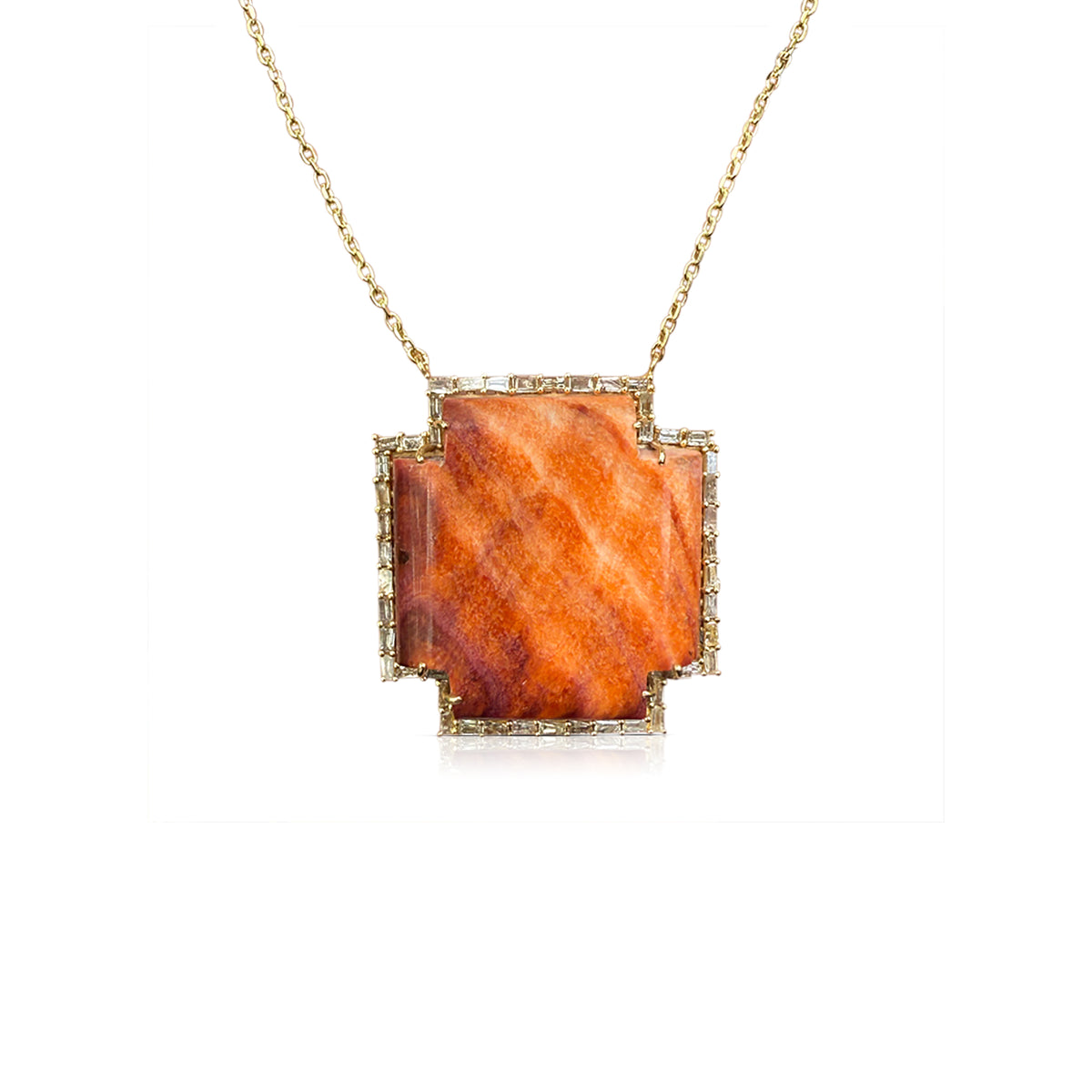 14k Large Spiney Oyster Shell Cross Baguette Necklace