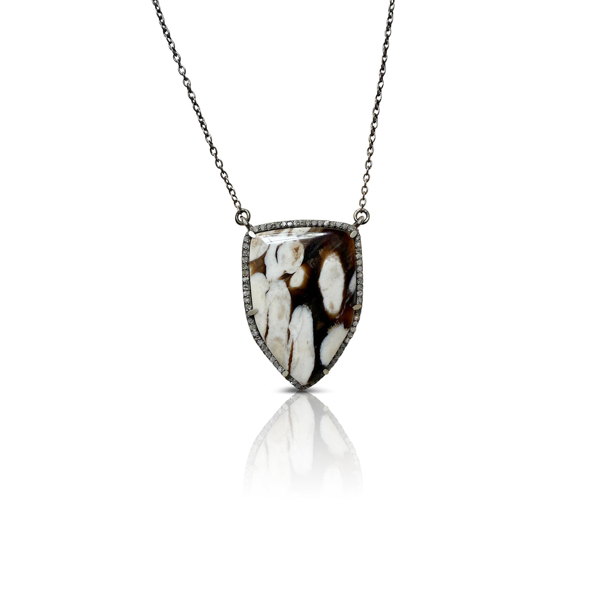 Petrified Peanut Wood Shield Charm Necklace